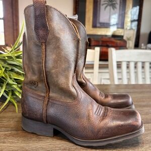 Ariat Kids Earth Rambler Brown Leather Square Toe Western Cowboy Boots US 2.5